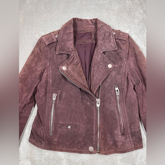Blank NYC SL8 100% Leather Plum Purple Brown Zip Front Collared Moto Jacket S - Picture 6 of 16